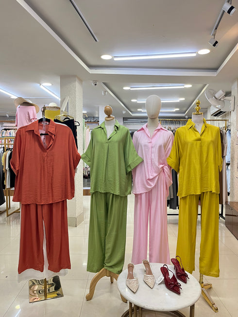 Collar Down Pullover Short Sleeves Shirt With Trousers Sets